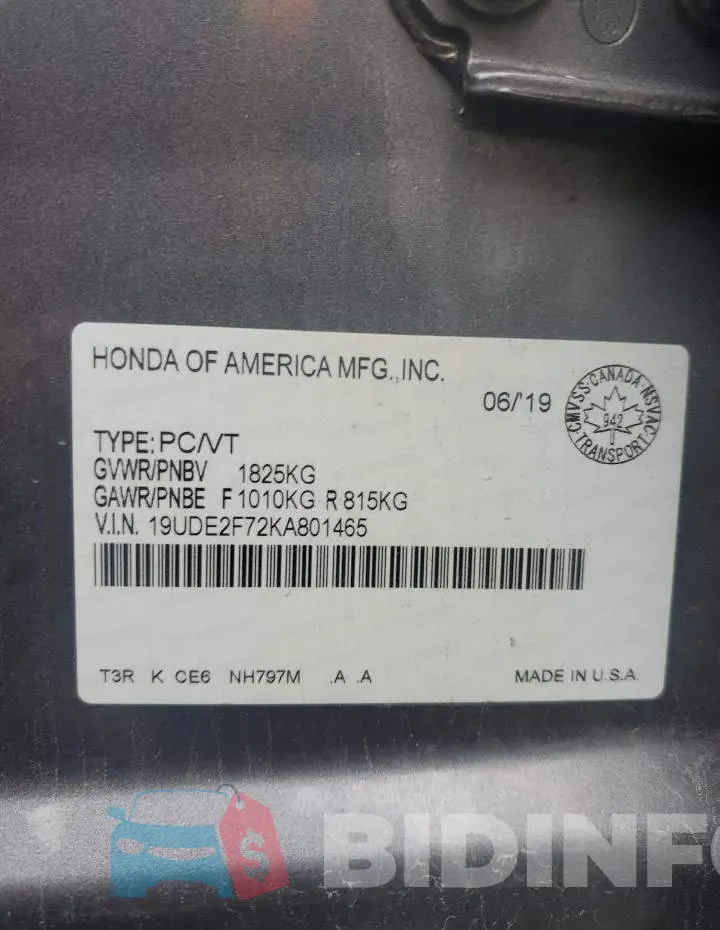 19UDE2F72KA801465 Photo# 12
