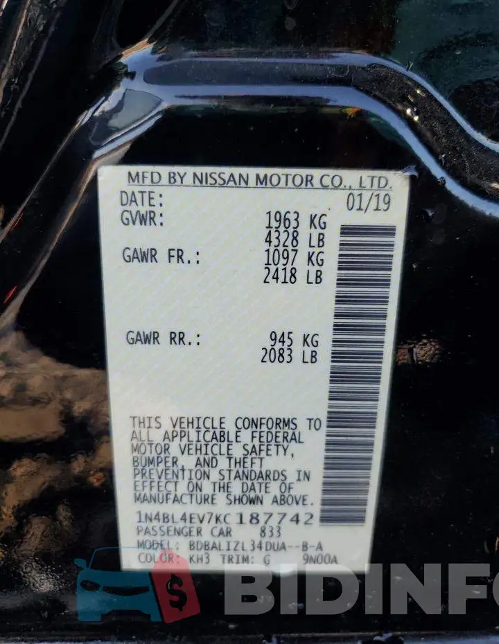 1N4BL4EV7KC187742 Photo# 13