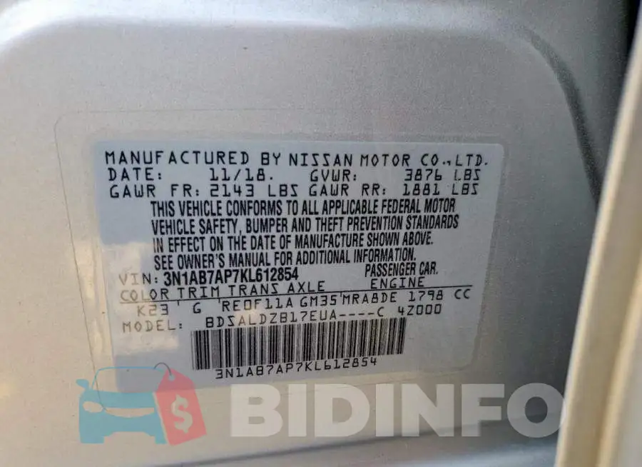 3N1AB7AP7KL612854 Photo# 12