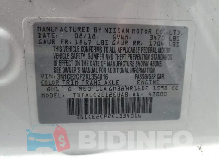 3N1CE2CP2KL354016 Photo# 12