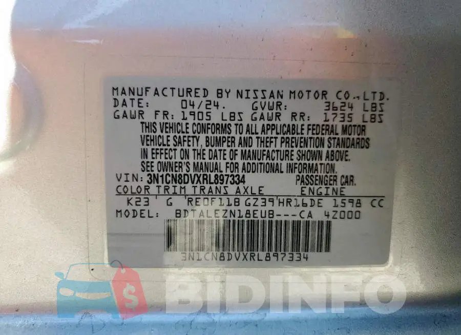 3N1CN8DVXRL897334 Photo# 12