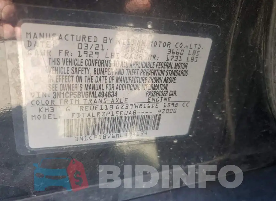 3N1CP5BV6ML494634 Photo# 13