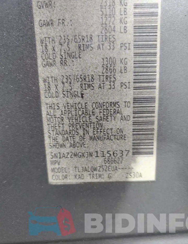 5N1AZ2MGXJN115637 Photo# 14