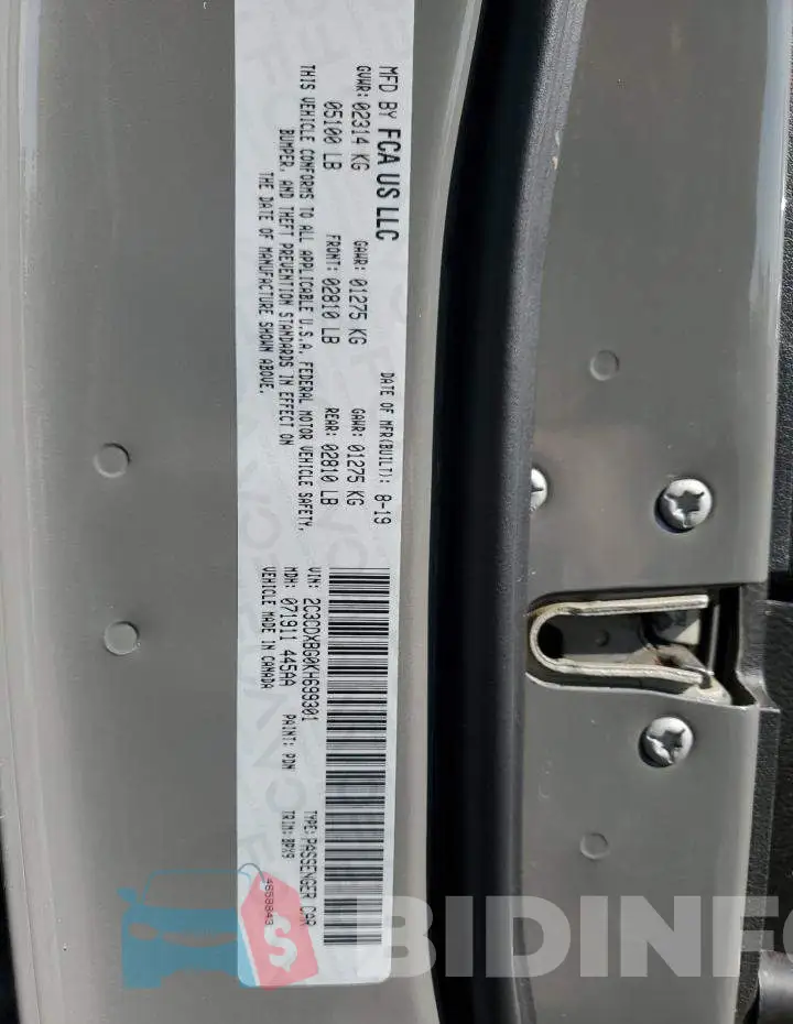 2C3CDXBG0KH699301 Photo# 12