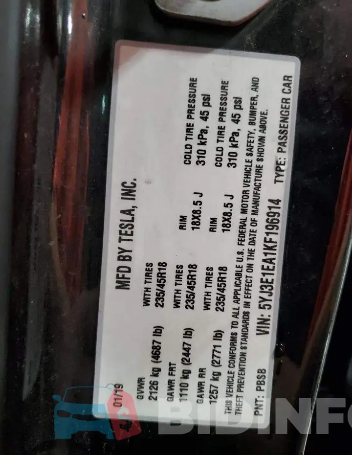 5YJ3E1EA1KF196914 Photo# 12
