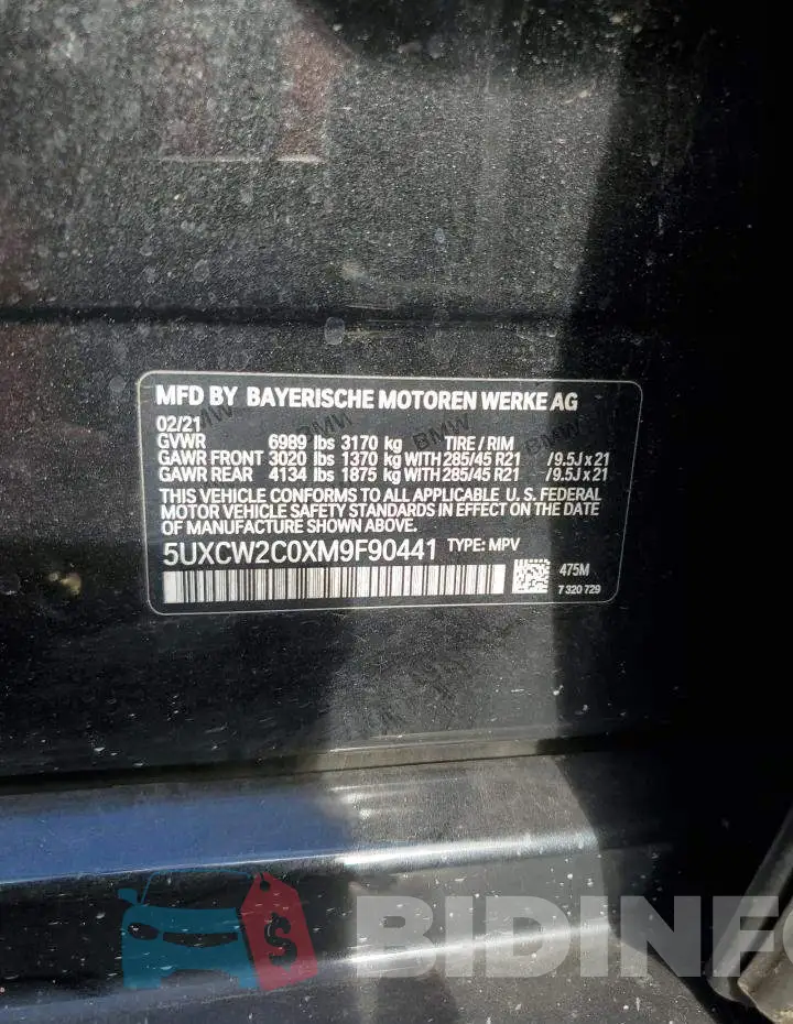 5UXCW2C0XM9F90441 Photo# 13