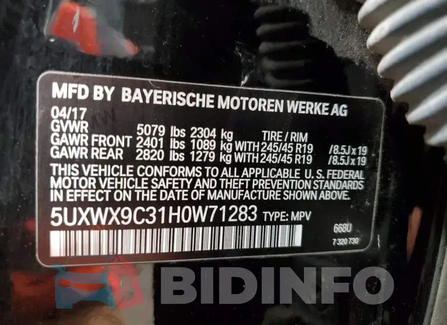 5UXWX9C31H0W71283 Photo# 14