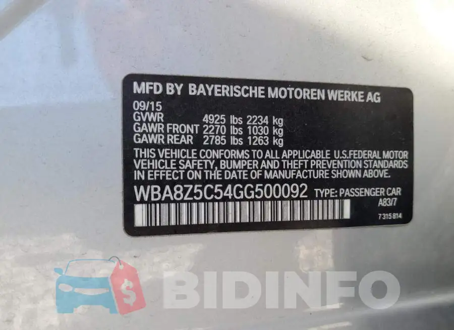 WBA8Z5C54GG500092 Photo# 12