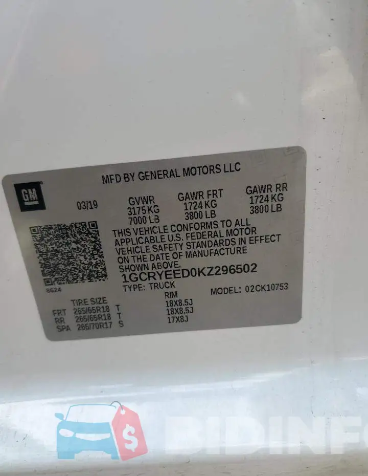 1GCRYEED0KZ296502 Photo# 12