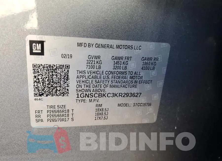 1GNSCBKC3KR293627 Photo# 14