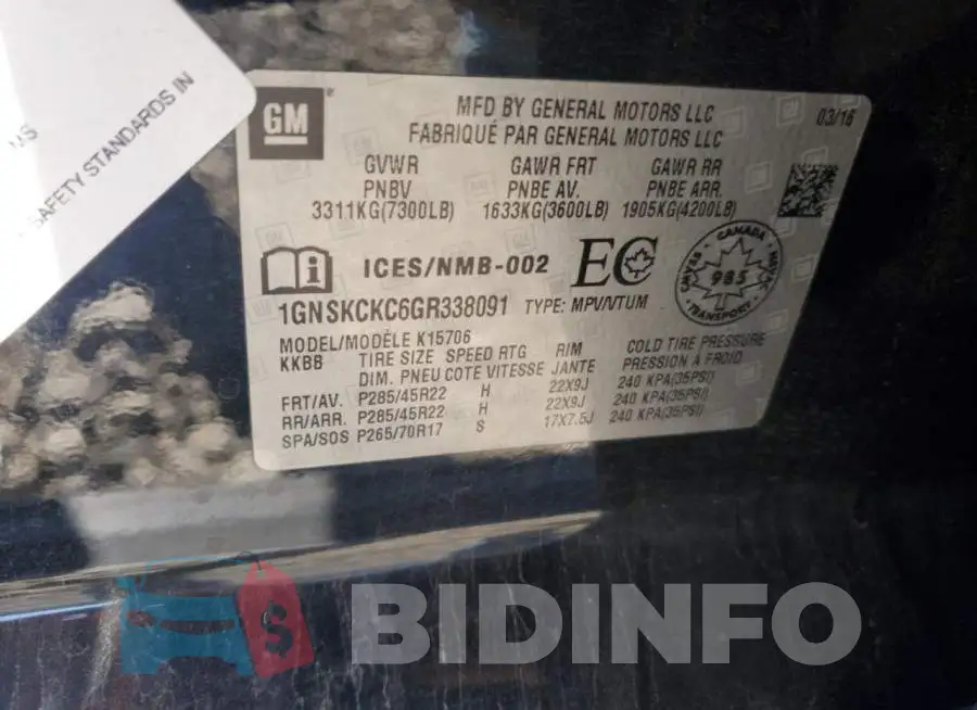 1GNSKCKC6GR338091 Photo# 13