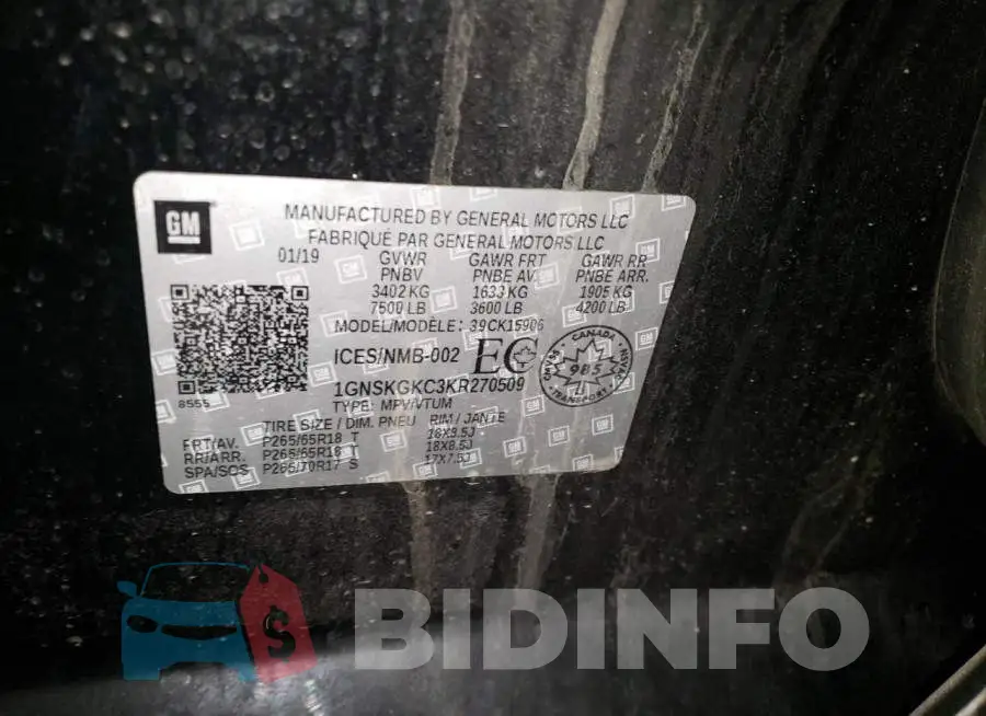 1GNSKGKC3KR270509 Photo# 13