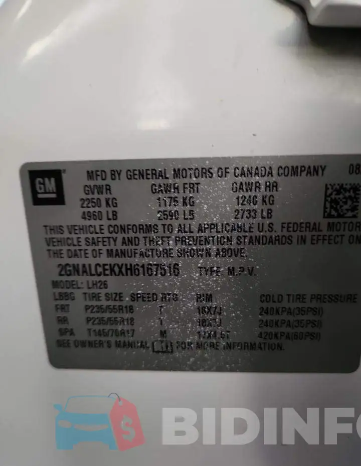 2GNALCEKXH6167516 Photo# 12