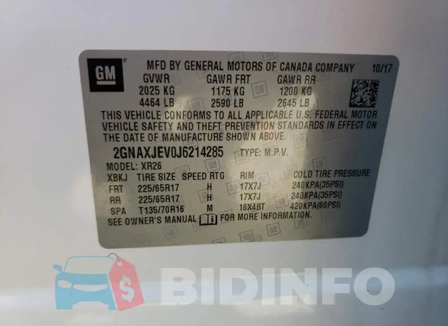 2GNAXJEV0J6214285 Photo# 13
