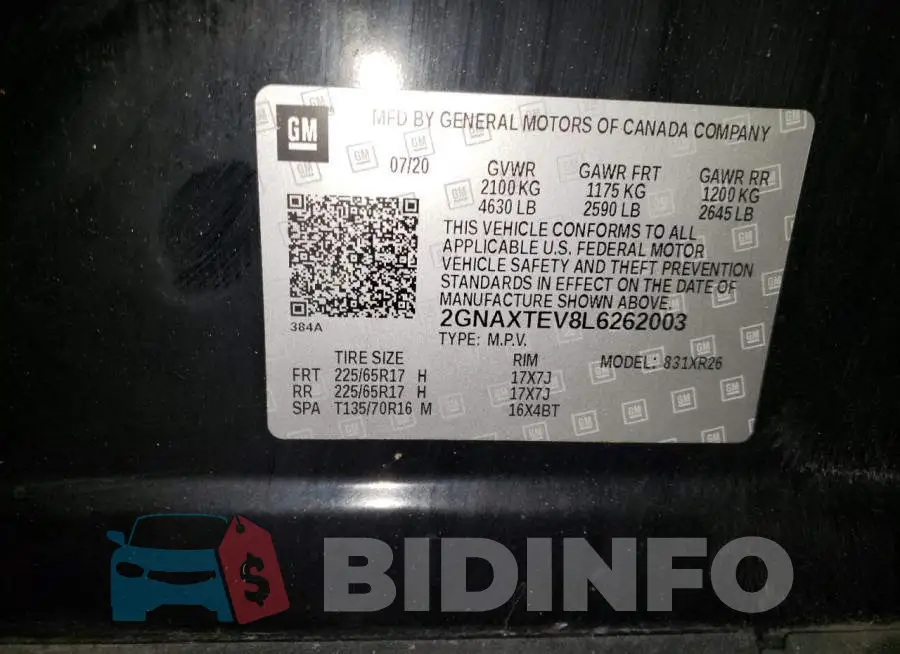 2GNAXTEV8L6262003 Photo# 13