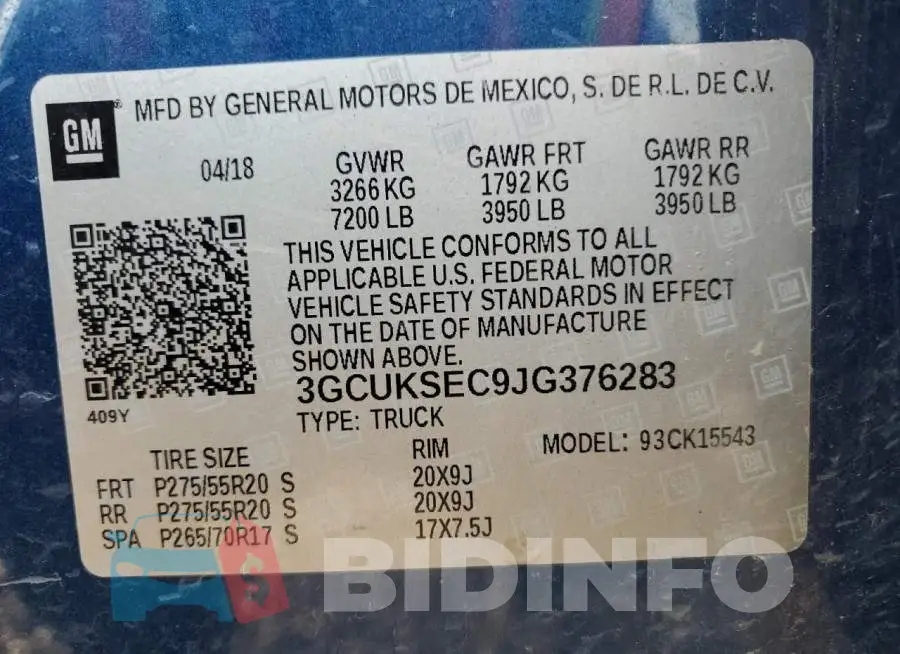 3GCUKSEC9JG376283 Photo# 12