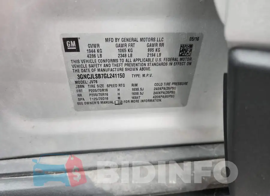3GNCJLSB7GL241150 Photo# 12
