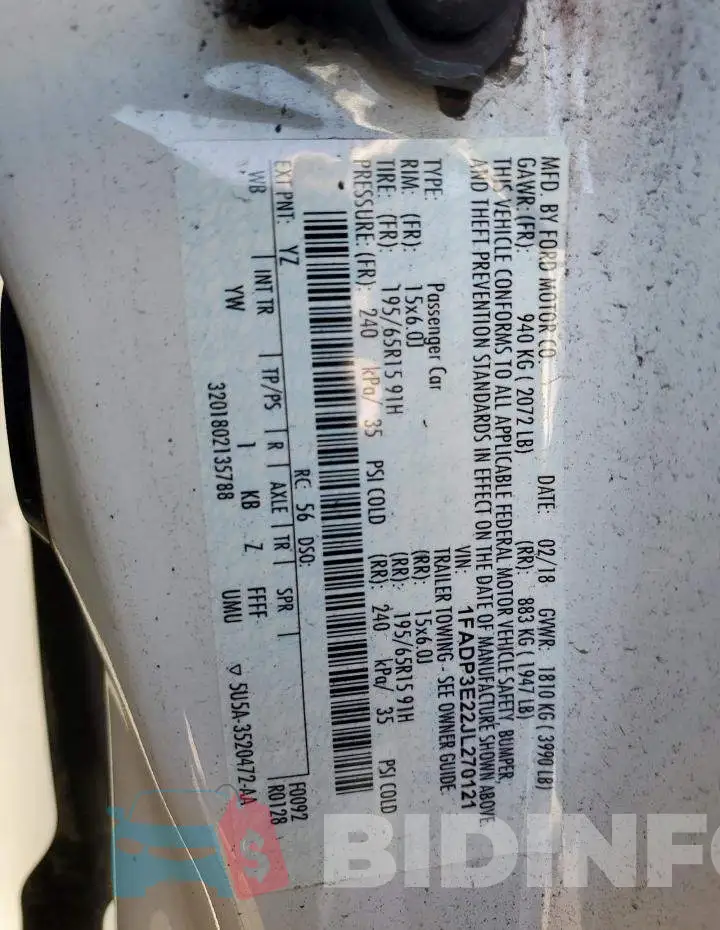 1FADP3E22JL270121 Photo# 13