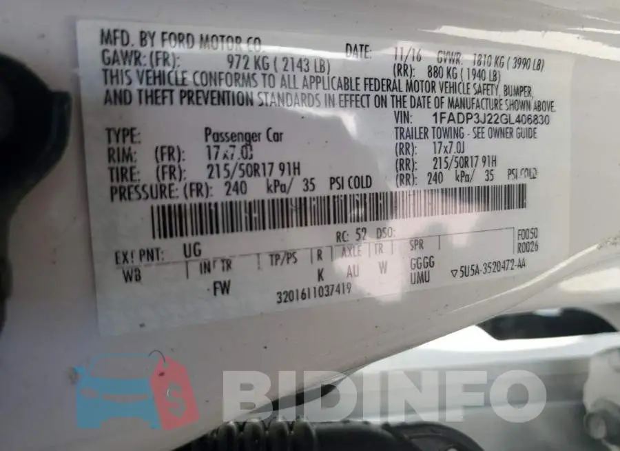 1FADP3J22GL406830 Photo# 12