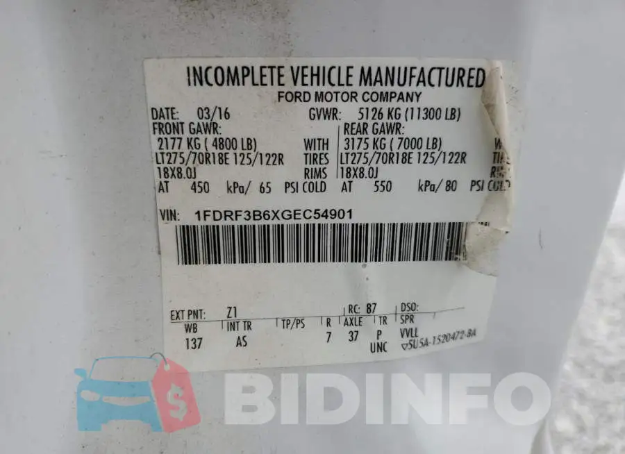 1FDRF3B6XGEC54901 Photo# 12