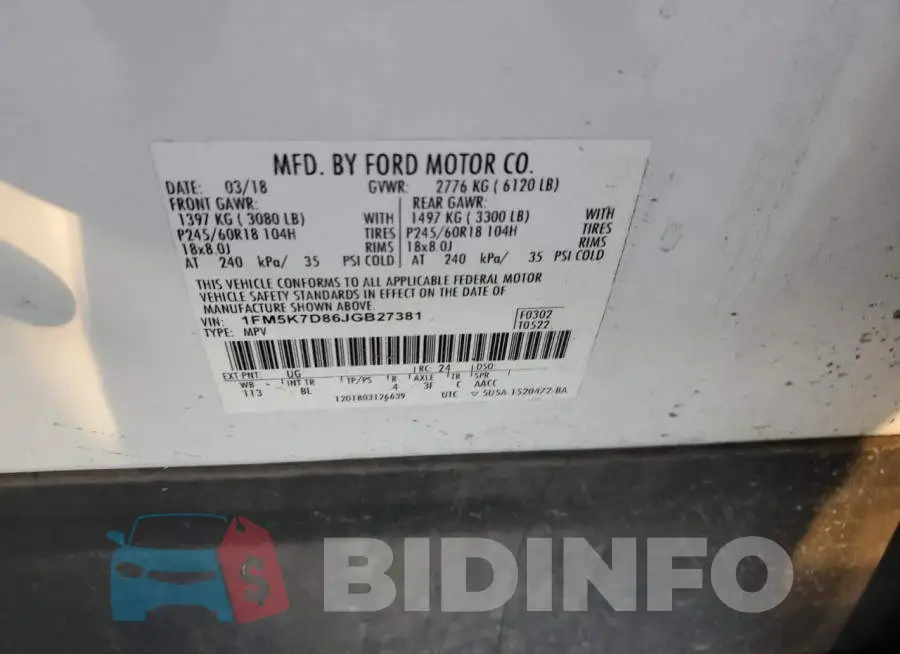1FM5K7D86JGB27381 Photo# 13