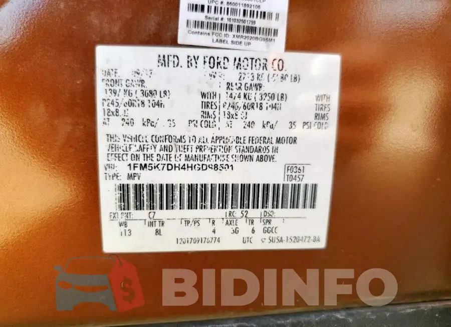 1FM5K7DH4HGD98501 Photo# 13