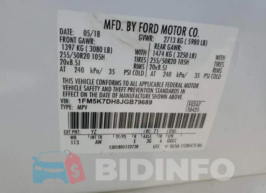1FM5K7DH8JGB79689 Photo# 14