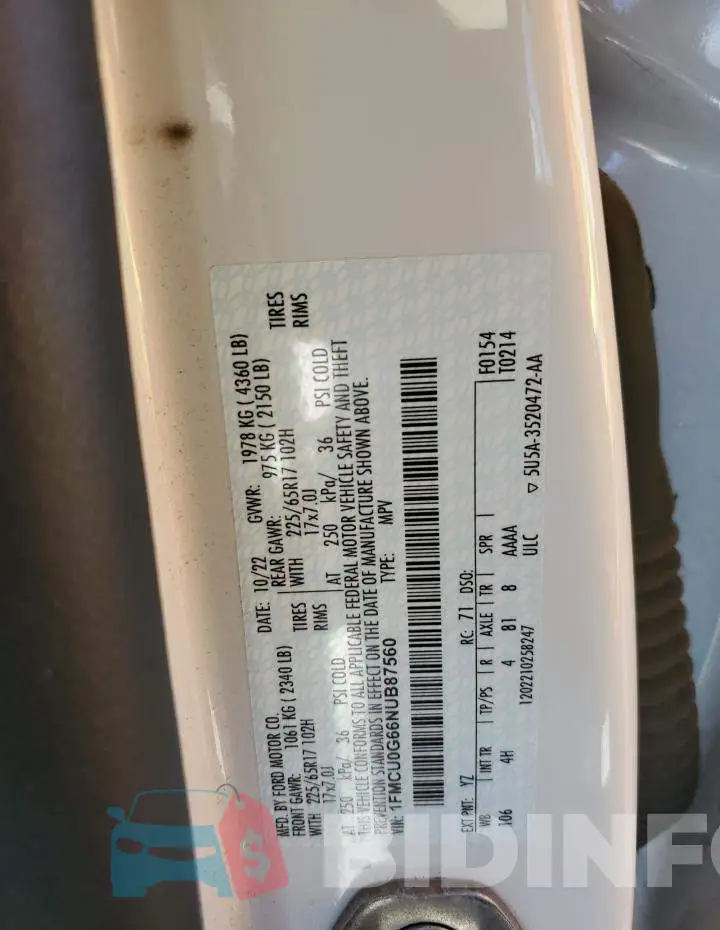 1FMCU0G66NUB87560 Photo# 13