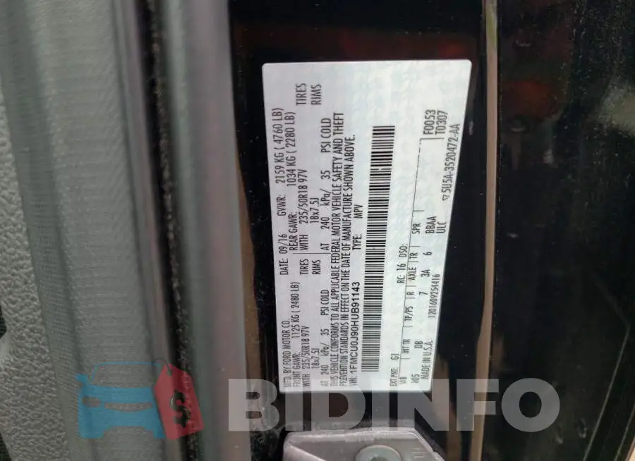 1FMCU0J90HUB91143 Photo# 13