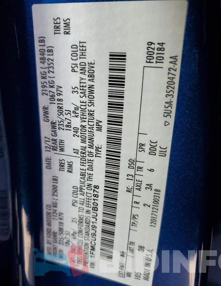 1FMCU9J91JUB01878 Photo# 14
