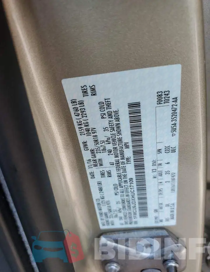 1FMCU9JDXHUC17109 Photo# 13