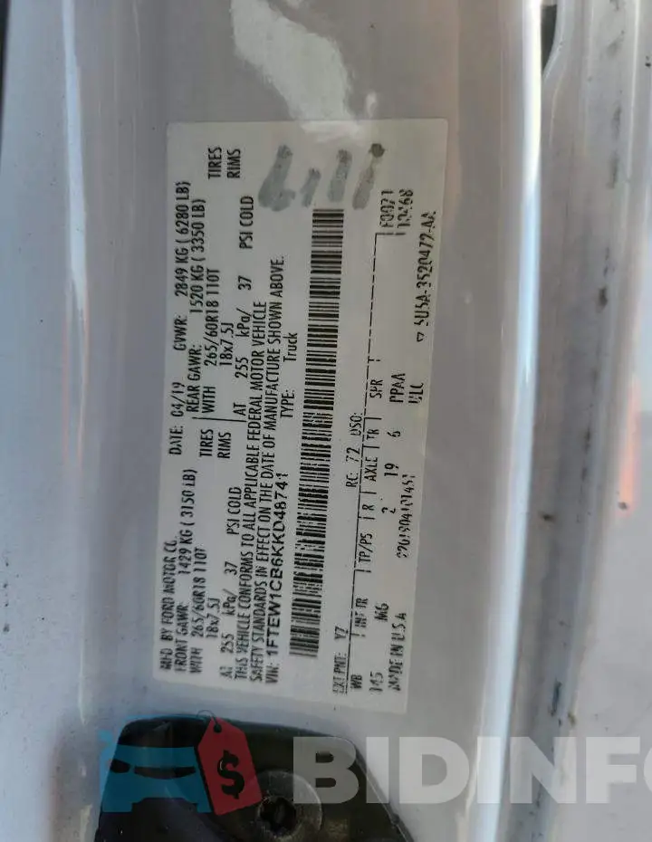 1FTEW1CB6KKD48741 Photo# 12