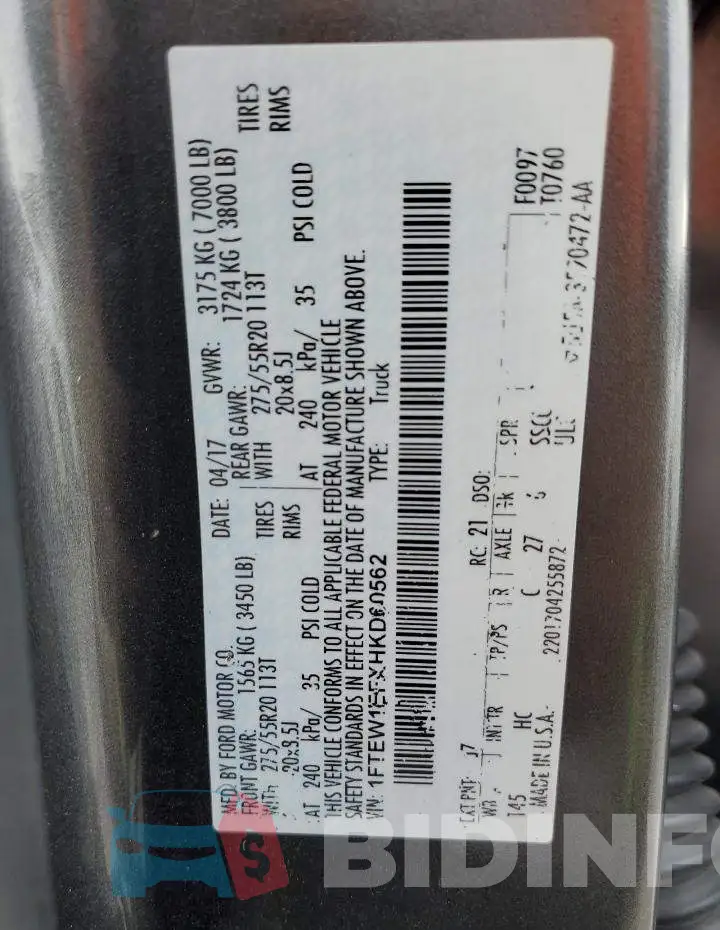 1FTEW1EFXHKD60562 Photo# 13