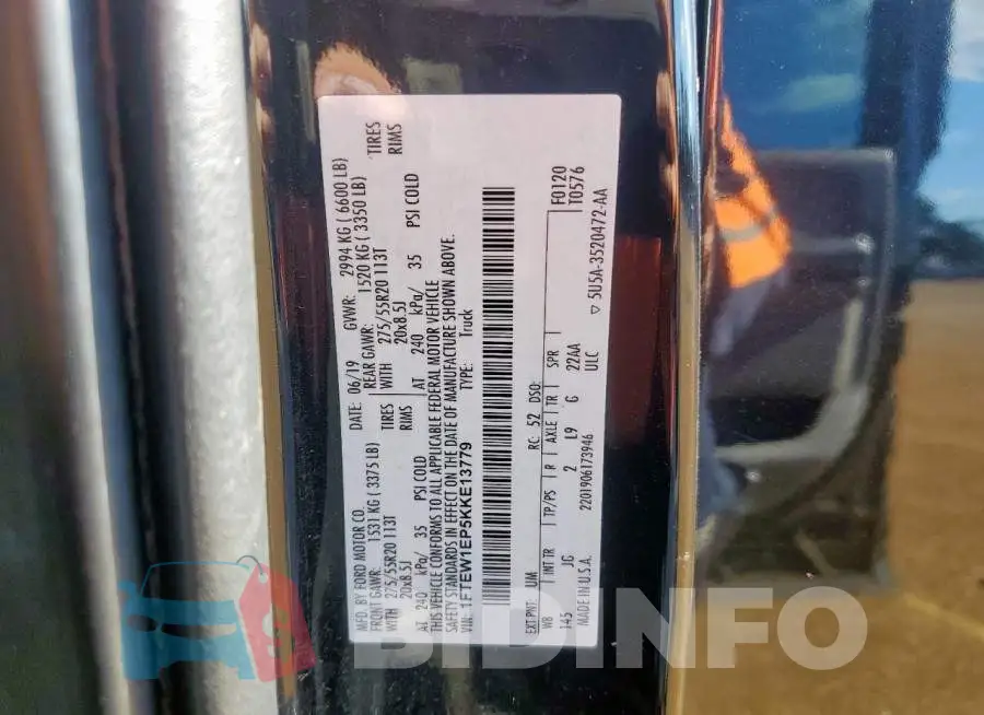 1FTEW1EP5KKE13779 Photo# 12