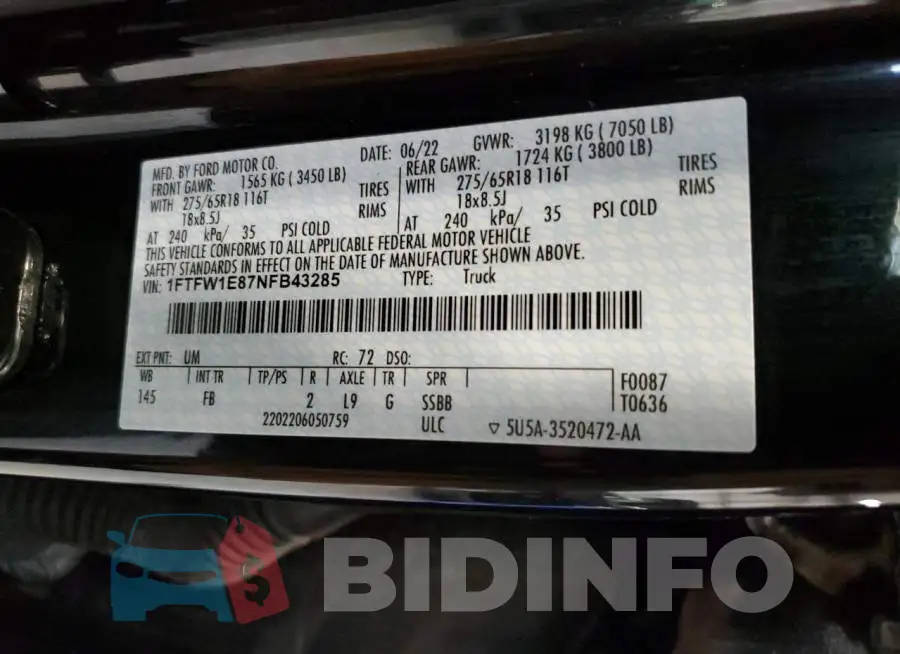 1FTFW1E87NFB43285 Photo# 12