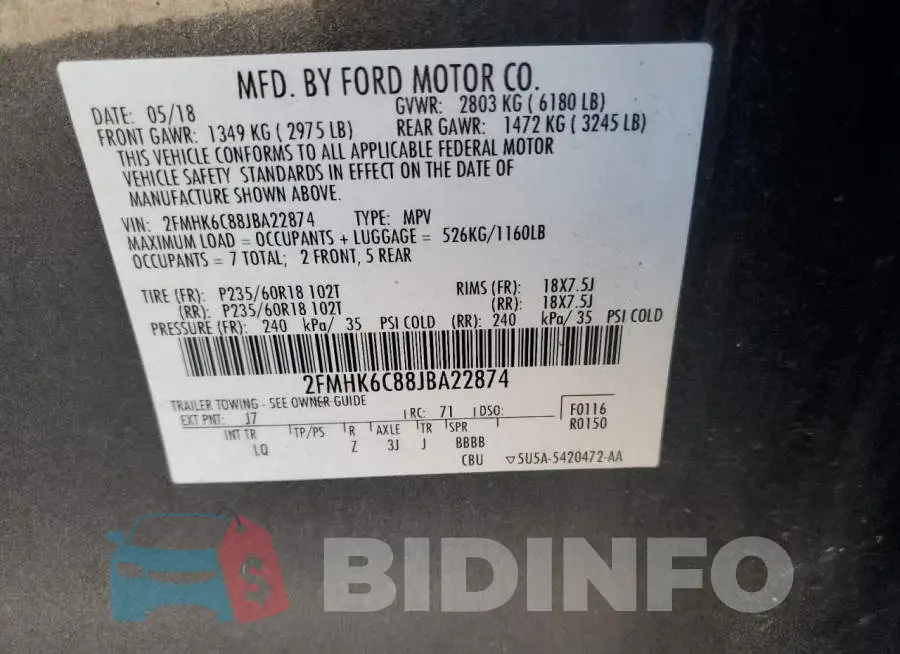 2FMHK6C88JBA22874 Photo# 13