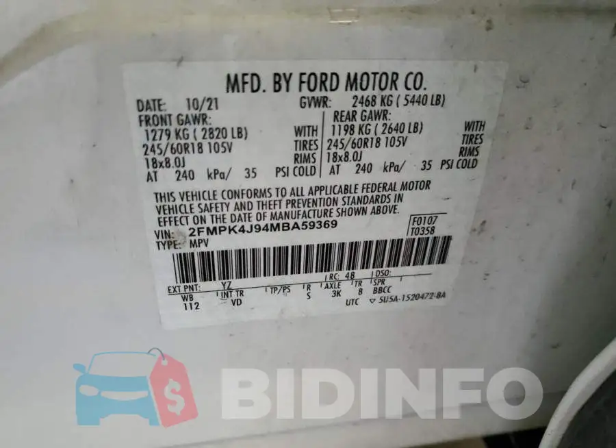 2FMPK4J94MBA59369 Photo# 13