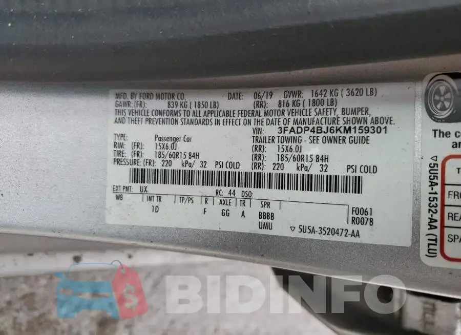 3FADP4BJ6KM159301 Photo# 12