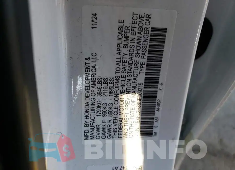 19XFL2H88SE009319 Photo# 12