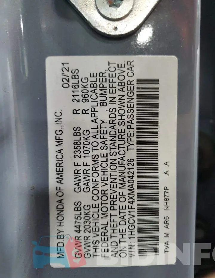 1HGCV1F4XMA042126 Photo# 13