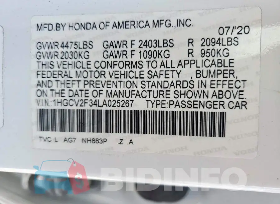 1HGCV2F34LA025267 Photo# 13
