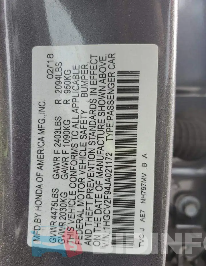 1HGCV2F94JA021172 Photo# 12