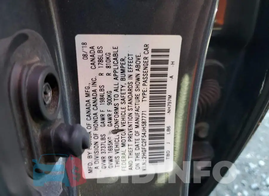 2HGFC2F54JH587771 Photo# 13