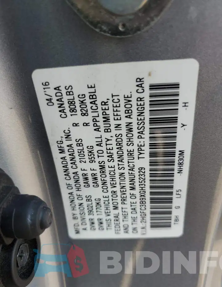 2HGFC3B9XGH352329 Photo# 12