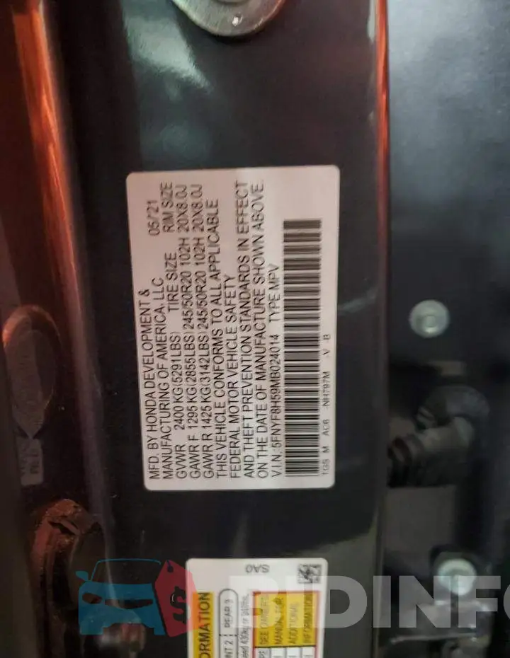 5FNYF8H59MB024014 Photo# 14
