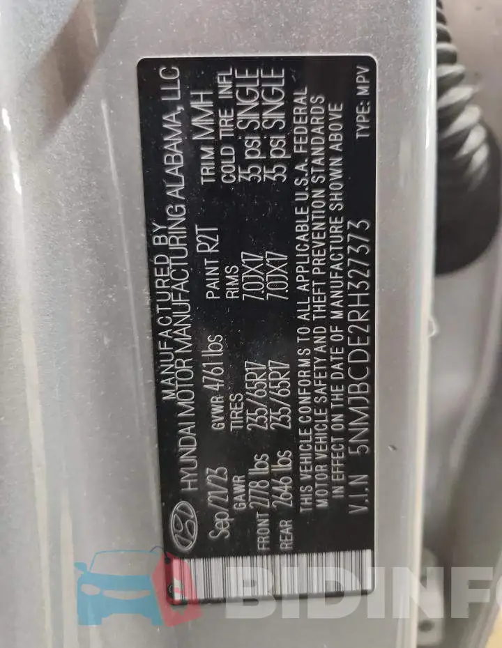 5NMJBCDE2RH327373 Photo# 14