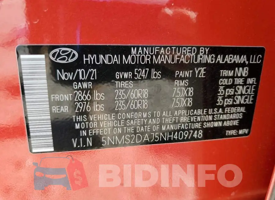 5NMS2DAJ5NH409748 Photo# 13