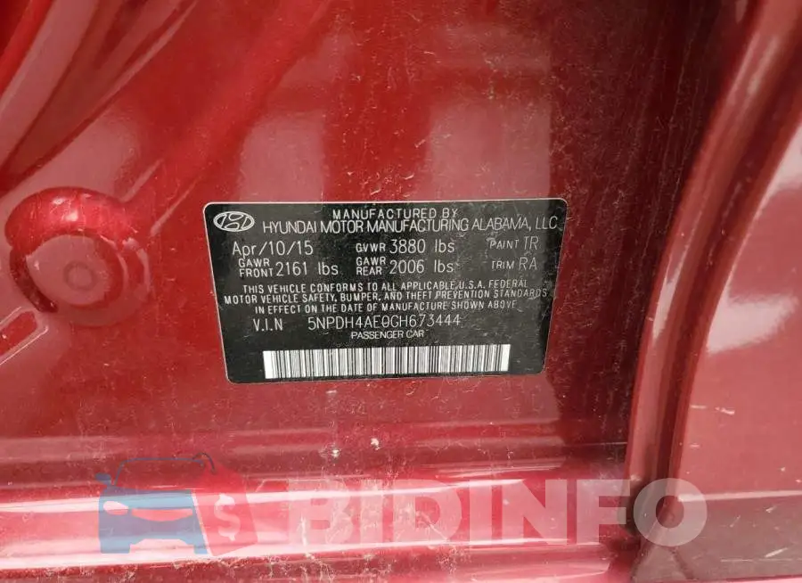 5NPDH4AE0GH673444 Photo# 12