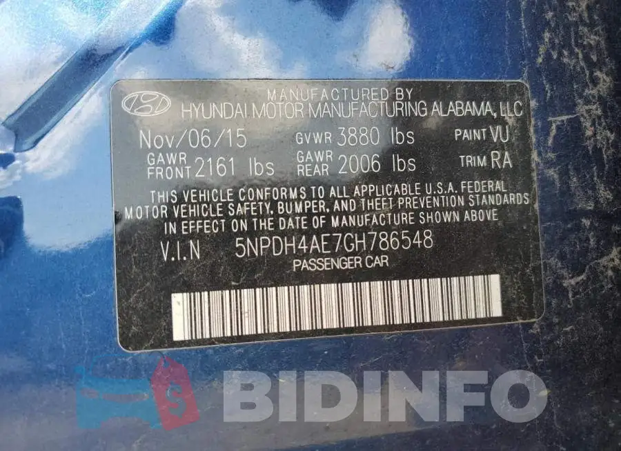 5NPDH4AE7GH786548 Photo# 12