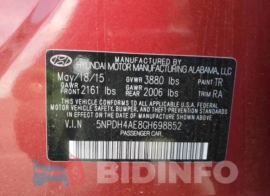 5NPDH4AE8GH698852 Photo# 13